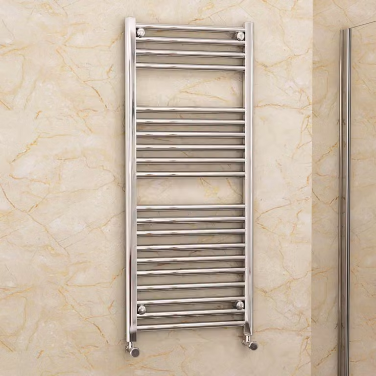 Royal Bathrooms Arno Wall Mounted Heated Towel Rail Chrome Straight Ladder in Silver