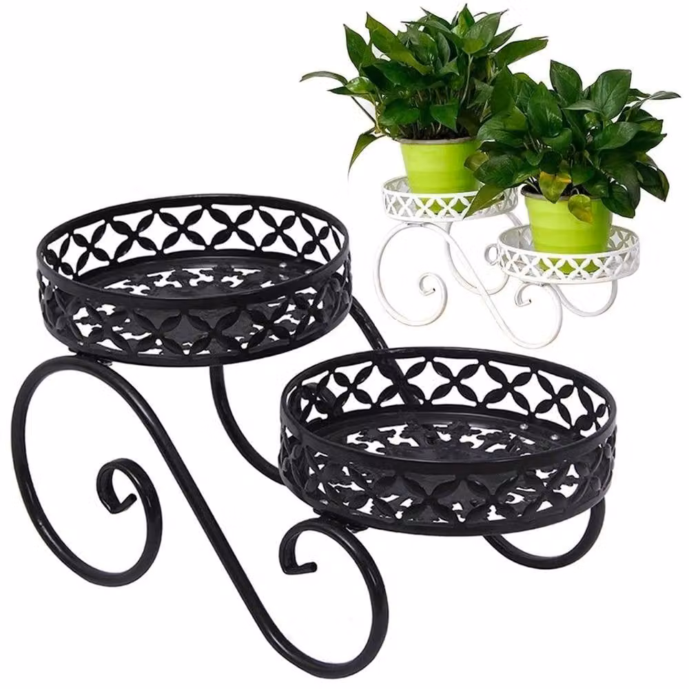 SPETLEK 2-Tier Metal Plant Stand in Black for Indoor and Outdoor Use – 1
