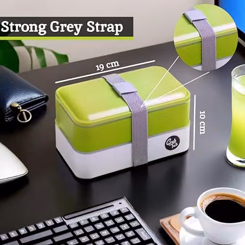 Premier Grub Tub Stackable Leakproof Lunch Box with Dividers and Cutlery in Green, White and Grey – 2