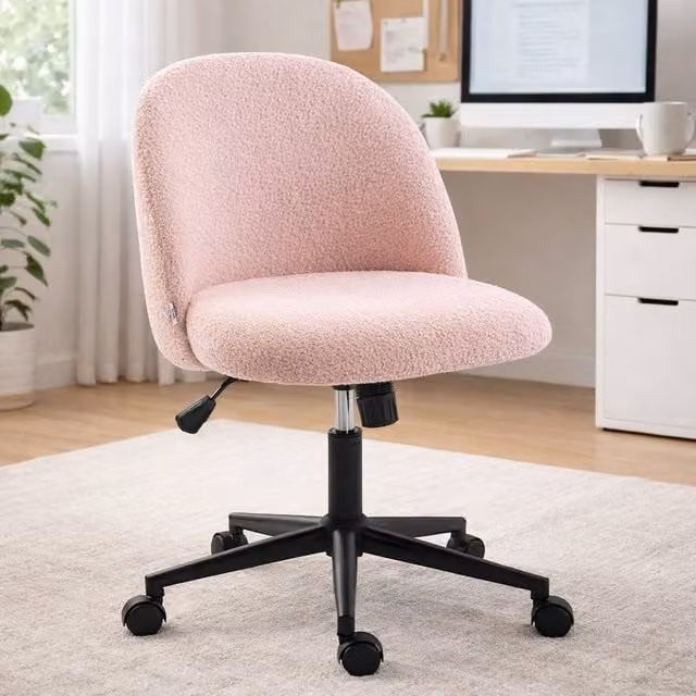 ERGOVEXA Teddy Fleece Task Chair in Pink with 360 Degree Swivel and Castors – 1