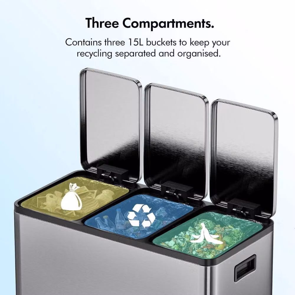 NESTLUNE 45L Recycling Kitchen Bin in Grey, Stainless Steel, W/D/H: 72.5 x 15 x 15 cm – 5