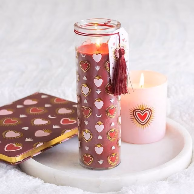 Uniqueful Sacred Heart Print Red Fig Tube Pillar Candle