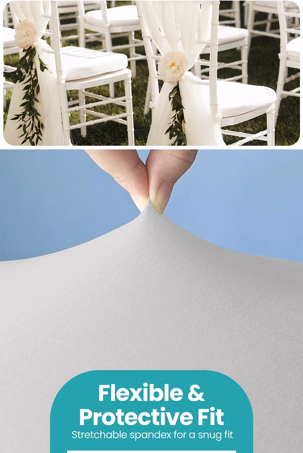 Neel Blue High Back Spandex Dining Chair Slipcovers, Removable and Washable Ivory Covers – 2