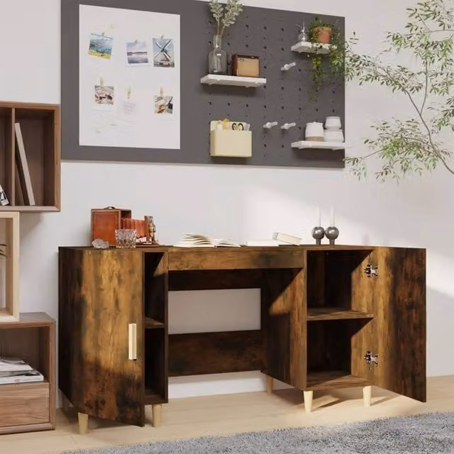 Berkfield Home Writing Desk in Smoked Oak Brown, W/D/H: 140 x 50 x 75 cm