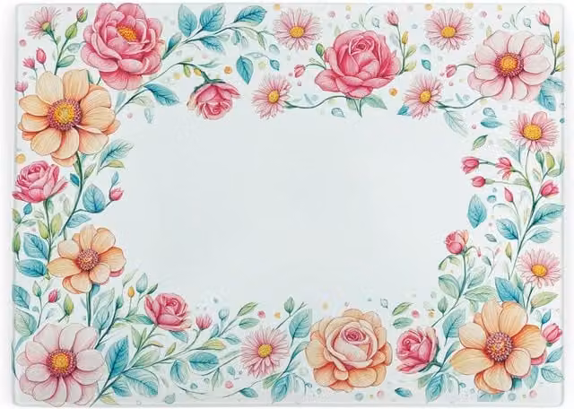 Purely Home Pink Flower Border Large Rectangular Smooth Glass Worktop Saver