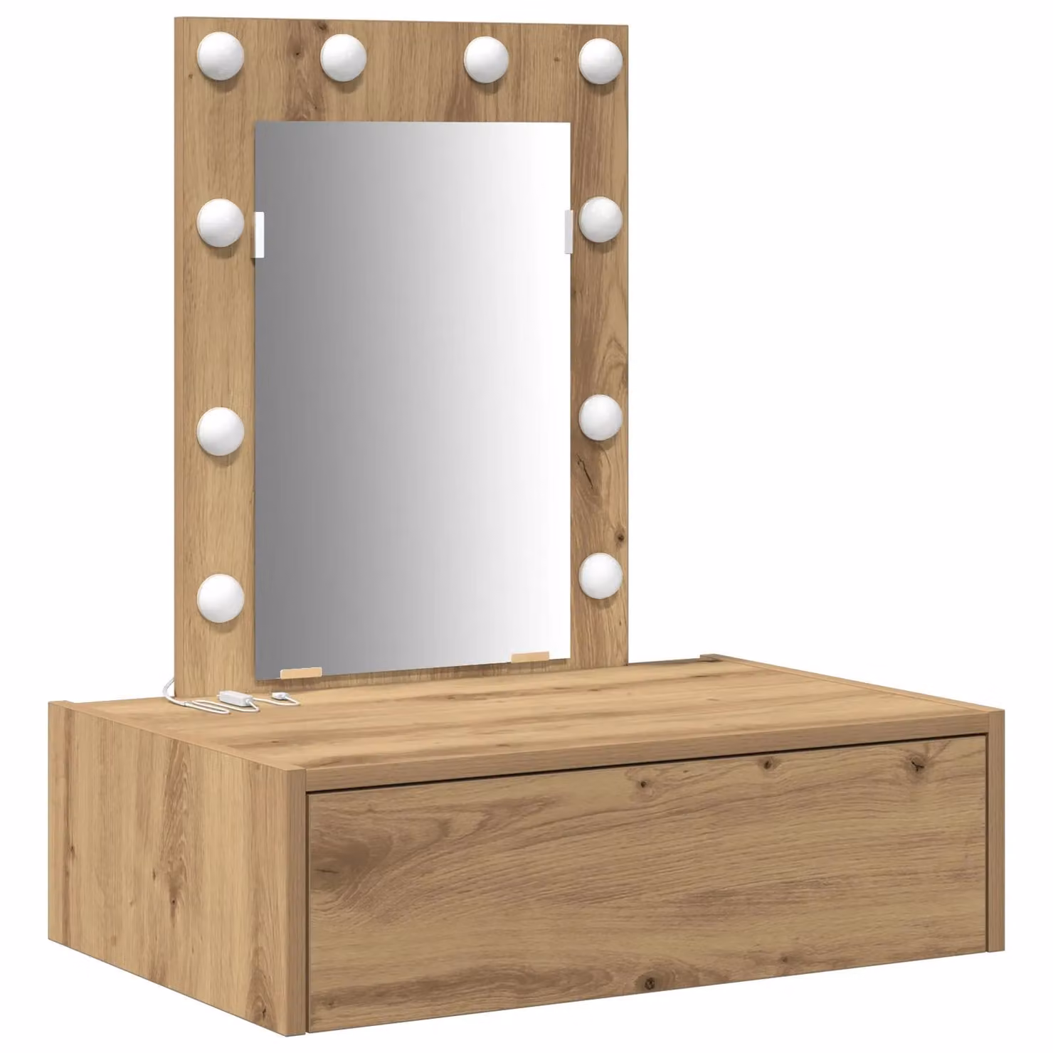 Berkfield Home Wall Hanging Dressing Table with Hollywood LED Lights in Artisan Oak Brown, W/D/H: 70 x 40 x 60 cm – 2