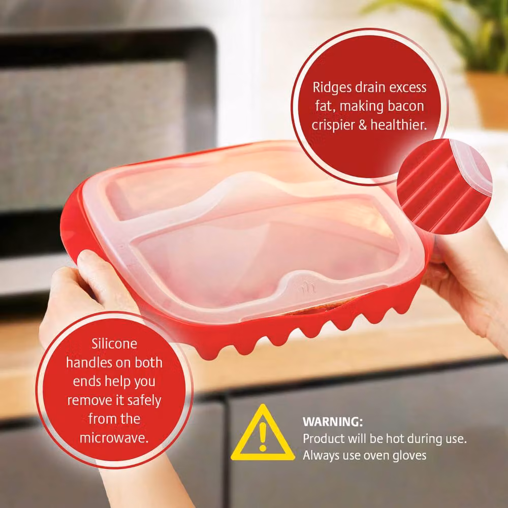 Basilico Red Microwave Lidded Bacon Crisper, Dishwasher Safe – 3