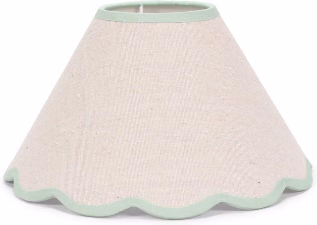 Florie Natural Linen Tapered Cone Lamp Shade with Scallop Pastel Trim in Green