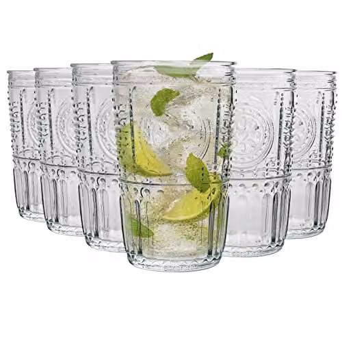 Bormioli Rocco Romantic Floral Tumbler Glass Set, Transparent, 475 ml, Pack of 12