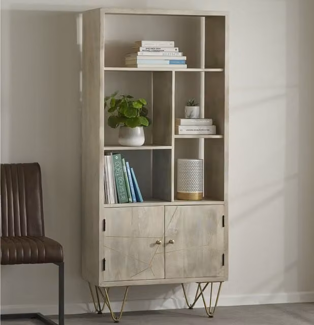 Worcester Large 2 Door Bookcase in Brown and Gold