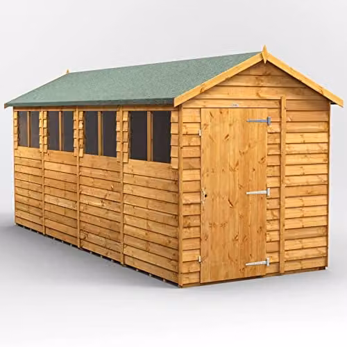 Powersheds Premium Apex Overlap Wooden Garden Shed in Brown with Toughened Glass and Security Features