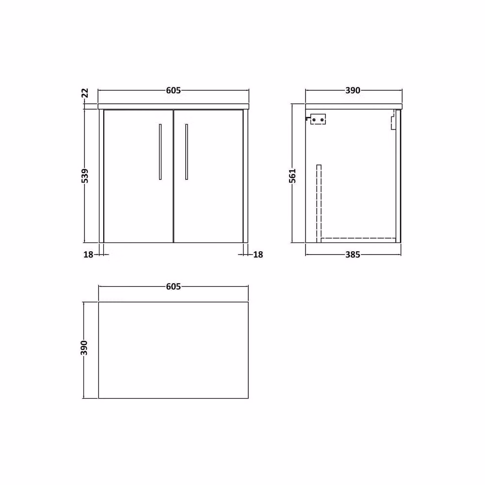 Balterley Winshill Contemporary 2 Door Wall Hung Bathroom Vanity Unit, Light Oak, W: 60 cm, D: 56.1 cm, H: 60 cm – 2