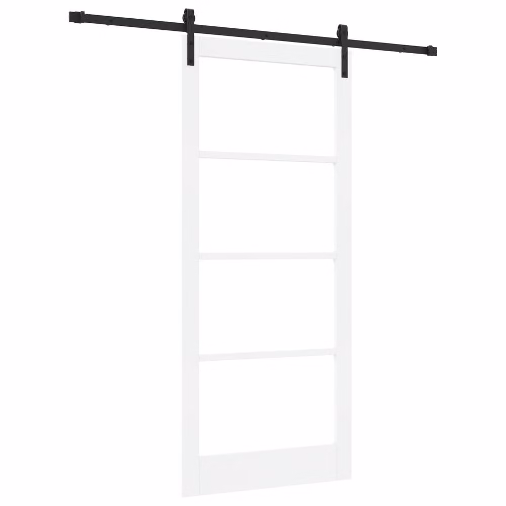 Berkfield Home Orkdal Minimalist Sliding Door with Hardware Set in White Lacquered Solid Wood and Glass, H: 211.0 cm, W: 93.0 cm – 2