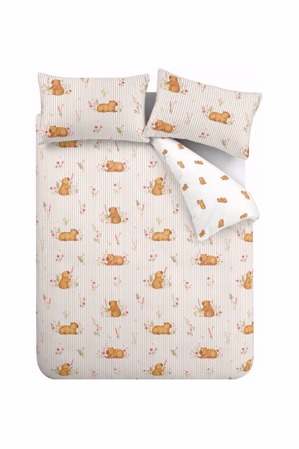 Catherine Lansfield Happy Capybara Reversible Duvet Cover and Pillowcase Set in Beige/Sand, W/D/H: 180 x 200 cm, Pillowcases: 50 x 75 cm – 2