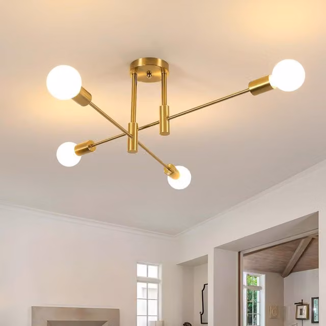 COMELY Industrial 4-Light Ceiling Light in Gold/Brass, E27, 71 cm