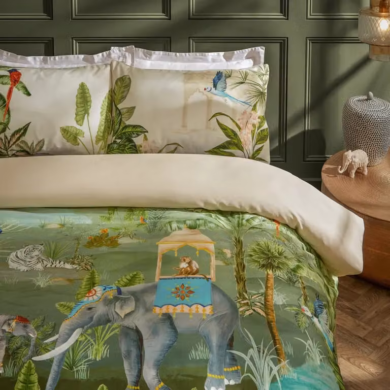 Paoletti Odisha Exotic Reversible Duvet Cover Set, Green and Multicolour, W: 140 cm, H: 200 cm