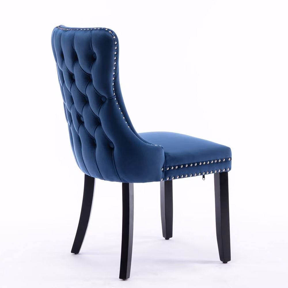 Modern Home Touch Sierra Set of 2 Blue Velvet Wing Back Dining Chairs with Oak Wood Legs – 2