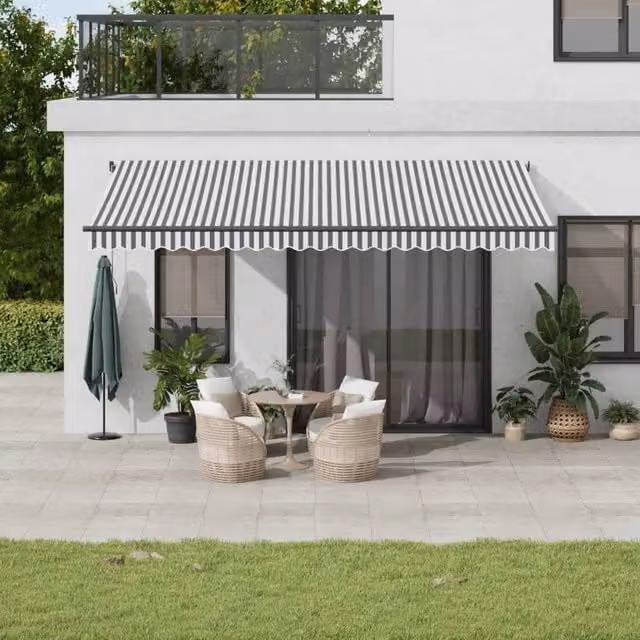 Berkfield Home Manual Retractable Aluminium Awning with Crank in Anthracite, White and Black, W: 500 cm, D: 300 cm – 1