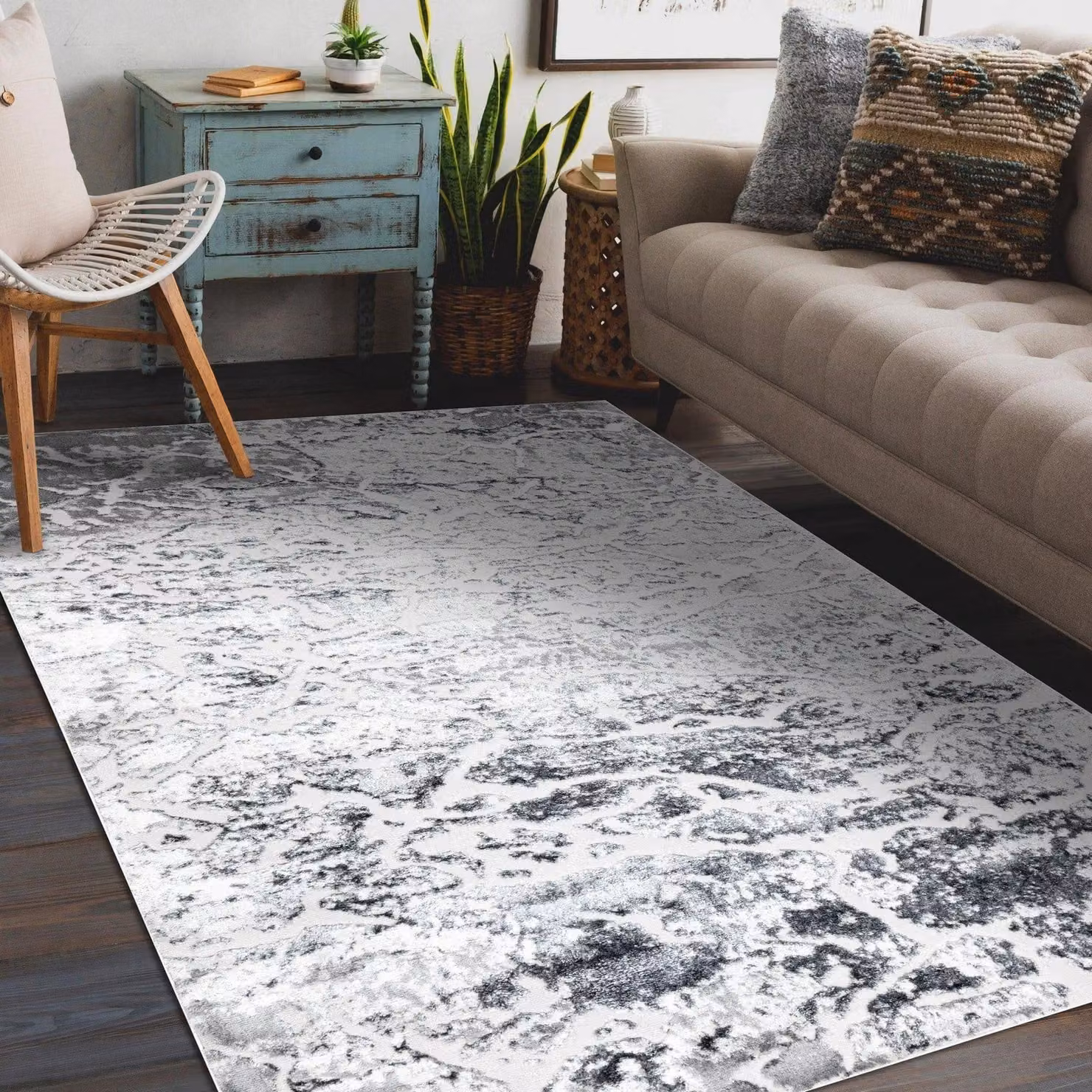 RugsX Mefe Modern Abstract Grey Rectangular Rug W: 140 cm, D: 190 cm – 2