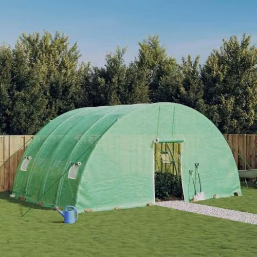 vidaXL Greenhouse with Steel Frame in Green, 24 m², W: 6 m x D: 4 m x H: 2.85 m – 2