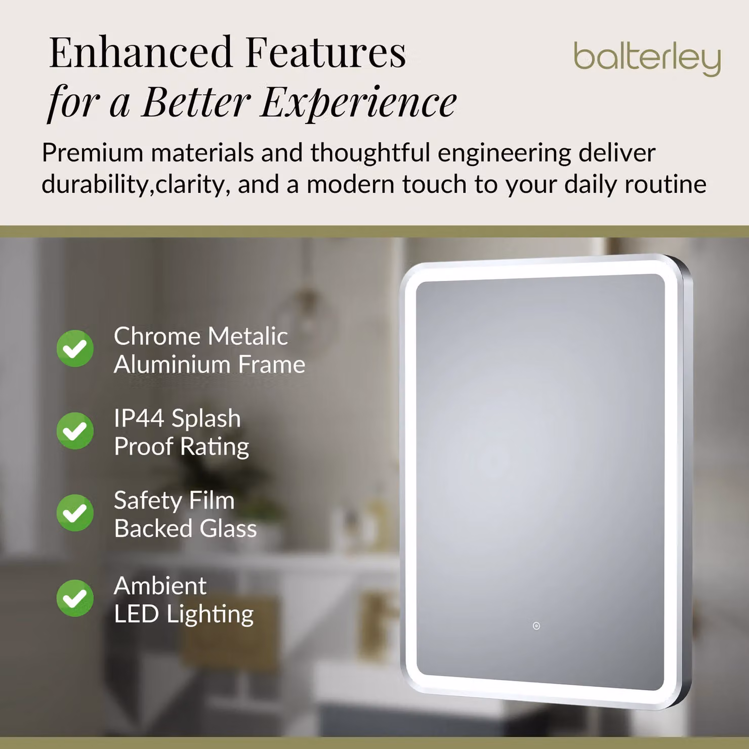 Balterley Rectangular Framed LED Mirror with Demister, W: 70 cm, H: 50 cm, Chrome in Silver – 2