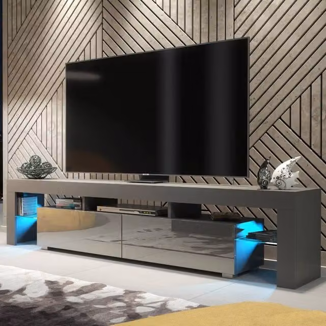Mex Furniture LTD Nova TV Unit in Dark Grey with Glossy Doors and LED Lights, W: 200 cm, D: 45 cm, H: 35 cm – 1
