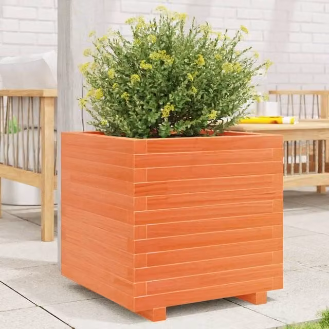 Berkfield Home Garden Wax Brown Solid Wood Pine Planter Tub, W/D/H: 50 x 50 x 49.5 cm