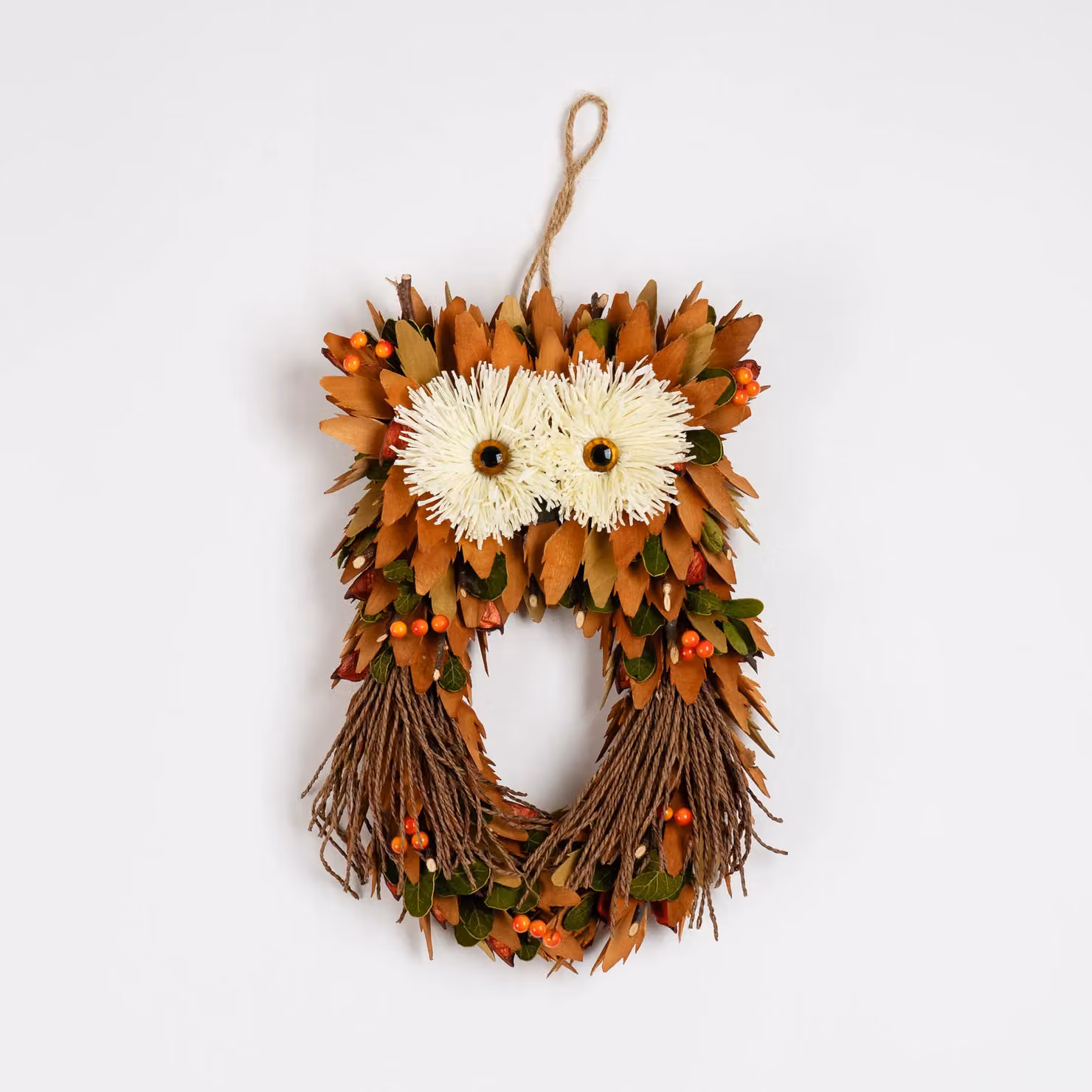 Scottish Everlastings Ltd Rustic Brown Straw and Woodshave Hanging Owl Figure, Height: 32 cm – 2