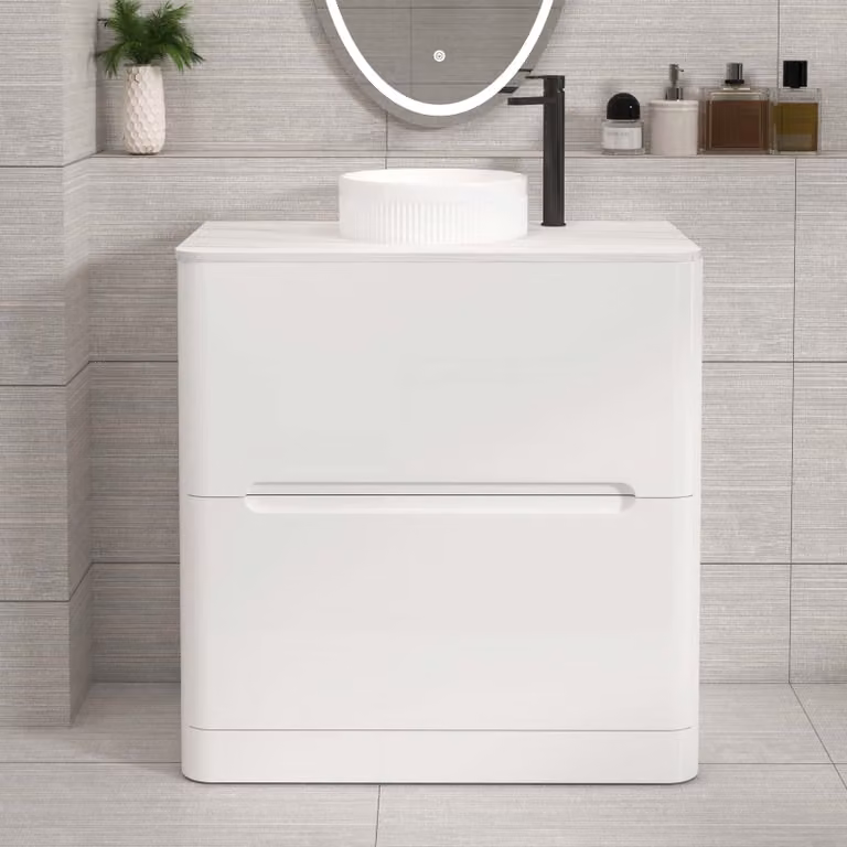 Royal Bathrooms Venice 800mm Gloss White Floor Standing Countertop Vanity Unit with 2 Drawers and Round Basin