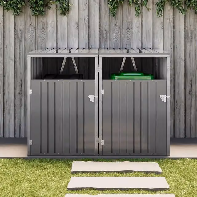 EONLION Grey Metal Wheelie Bin Storage Store Cover – 1