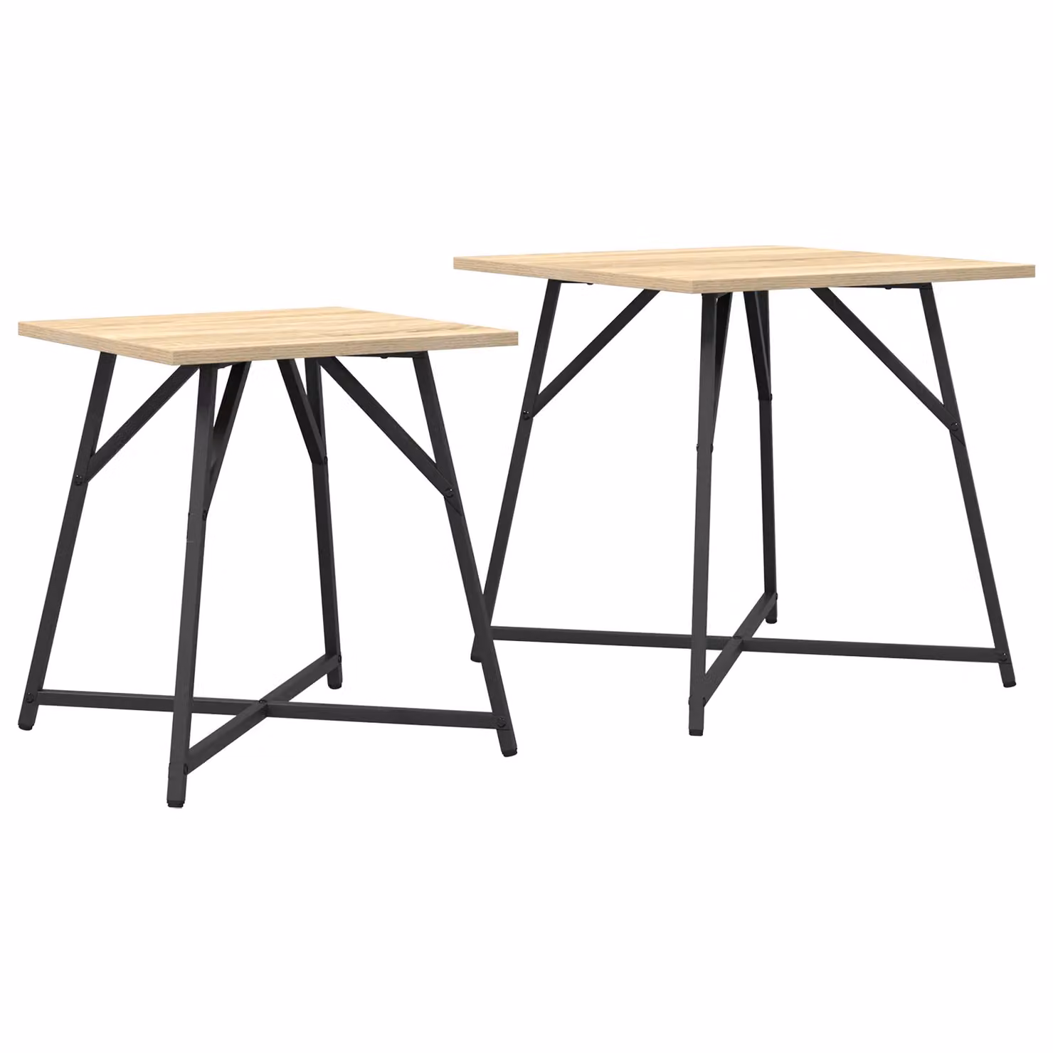 Berkfield Home Set of 2 Modern Square Nested Side Tables in Sonoma Oak and Brown Metal – 2