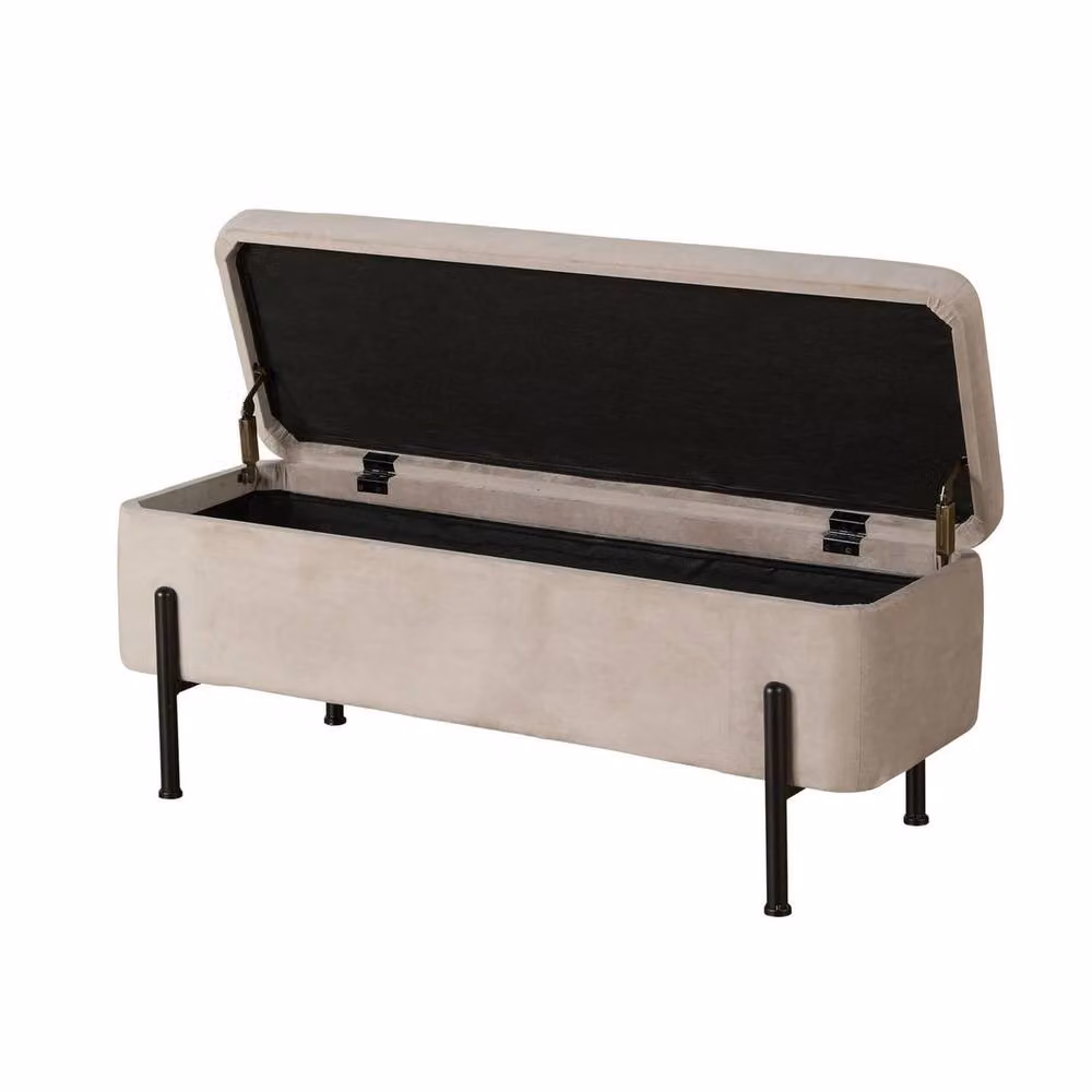 FORGEVIO Grey Velvet Compact Storage Seat with Metal Legs – 2