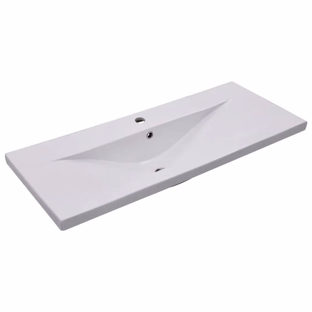 Berkfield Home Rectangular Built-in Ceramic Basin in White, W: 101 cm, D: 39.5 cm, H: 18.5 cm – 2