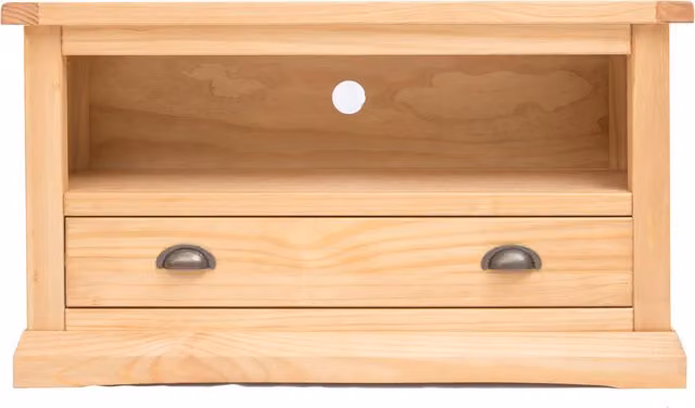 Cabinet Bits Lucca Waxed Pine 1 Drawer TV Cabinet with Brass Cup Handle in Light Brown – 1