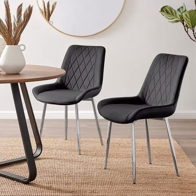 FurnitureboxUK Pesaro Black Velvet Dining Chairs with Silver Metal Legs, Set of 2 – 2