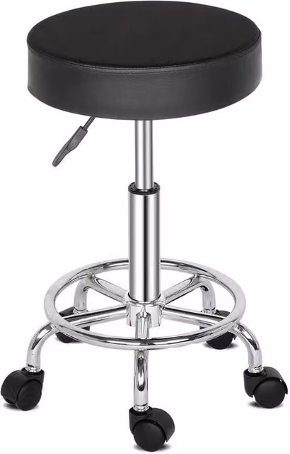 Kelvenix Black PU Leather and Metal Hydraulic Swivel Bar Stool with Wheels