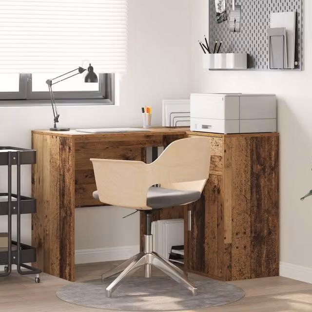 Berkfield Home Corner Desk in Old Wood Brown and Beige, W/D/H: 102 x 88 x 75 cm – 1