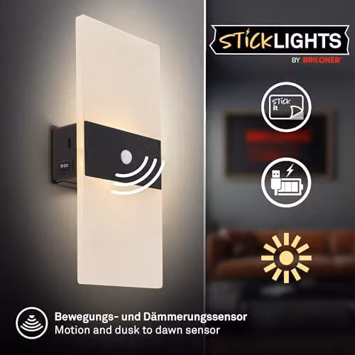 Briloner Sticklights Rechargeable LED Wall Light with Motion and Dusk Sensor, Black, W/D/H: 22 x 4 x 10 cm – 2
