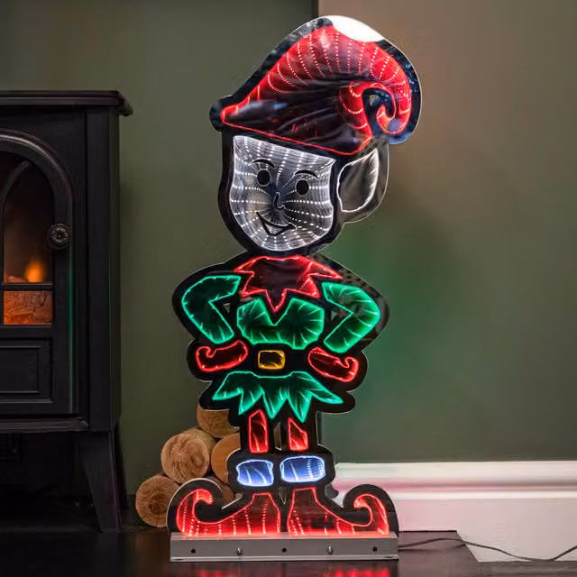 Samuel Alexander 60cm Infinity Elf in Red Boots with Green and Red LEDs on Metal Base