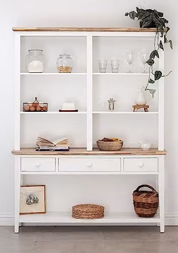 Statement Furniture Florence White Console Table and Hutch with Internal Drawers and Shelves, H 191.0 x W 59.0 x D 32.5 cm