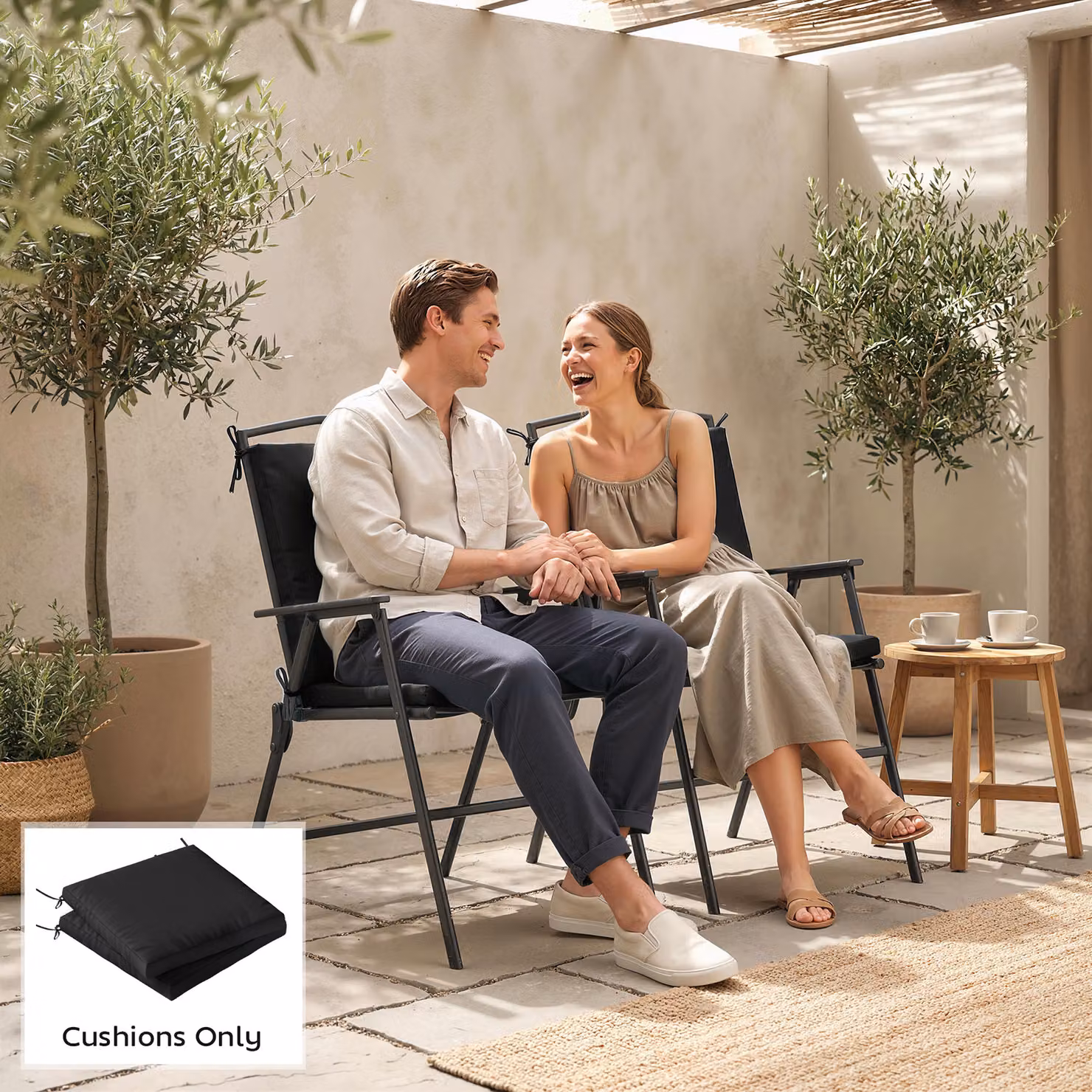 Outsunny Set of 2 Waterproof Outdoor Seat Cushions with Ties in Black – 9