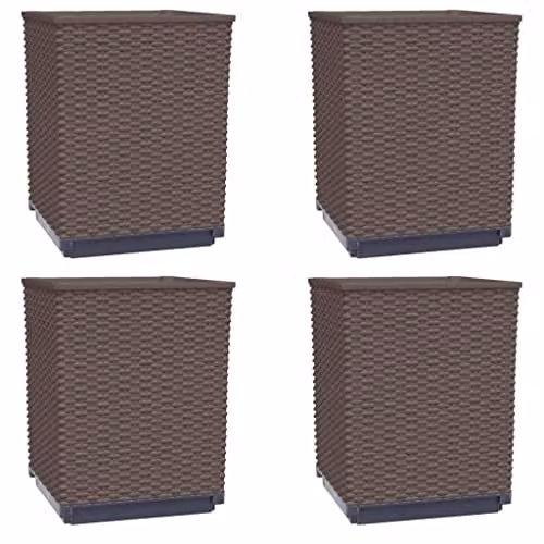 vidaXL Set of 4 Brown Polypropylene Planter Tubs, W/D/H: 30 x 30 x 37 cm