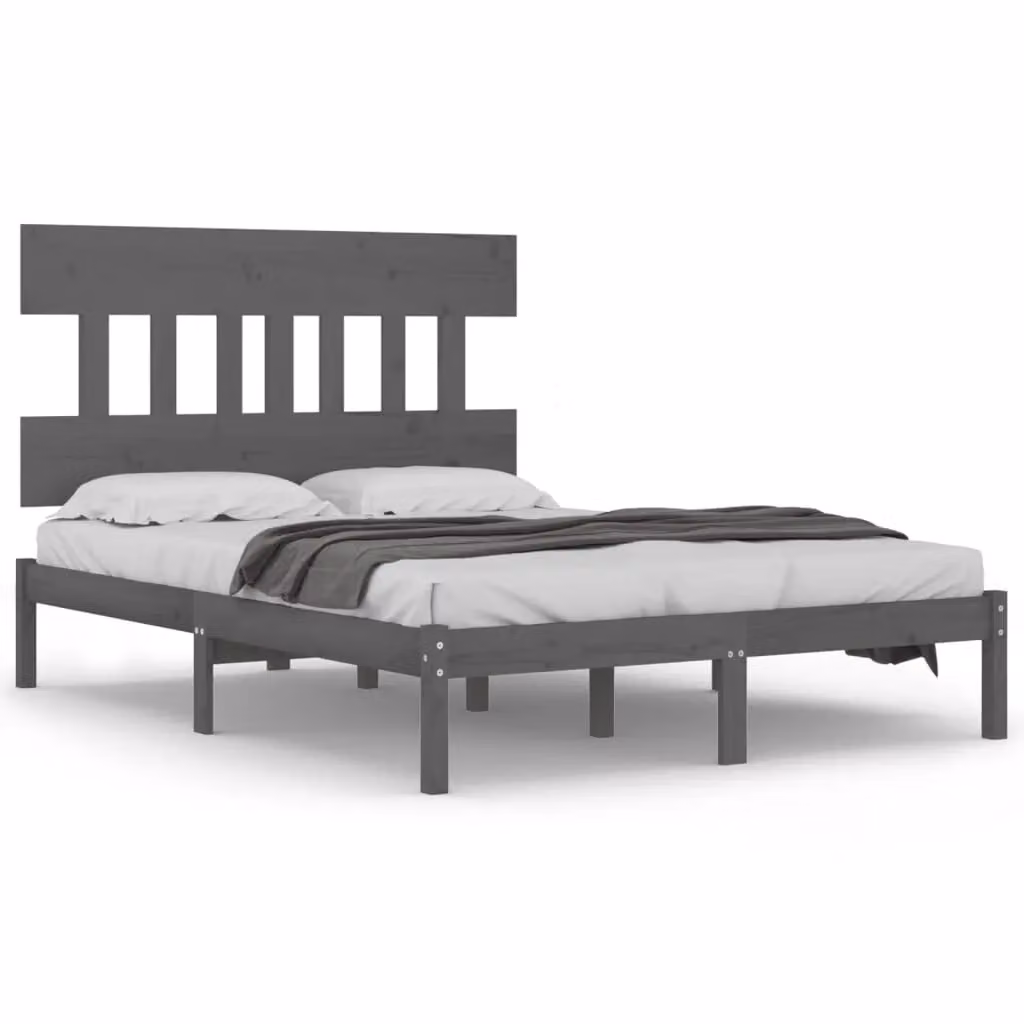 Berkfield Home Grey Solid Pine Wood Bed Frame W/D/H: 200 x 200 cm – 2