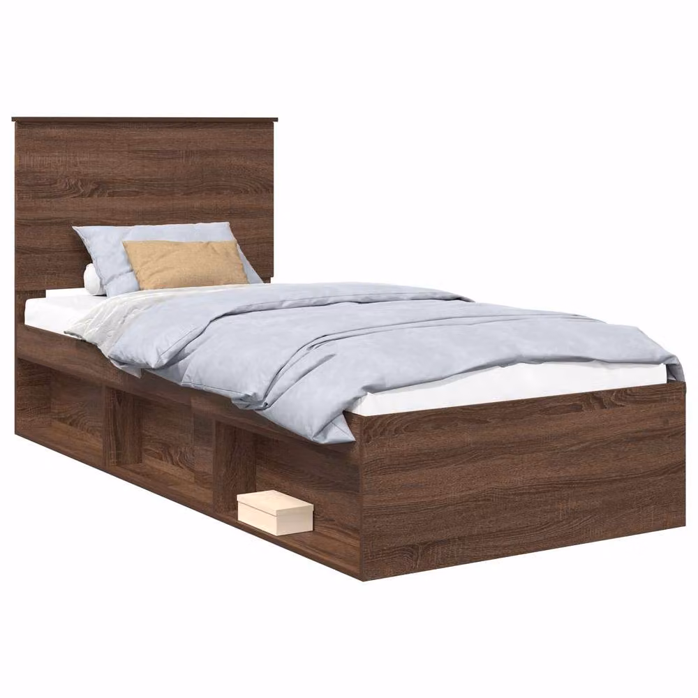 Berkfield Home Modern Bed Frame with Headboard and Drawers in Brown Oak, Solid Pine Wood, W/D/H: 90 x 190 cm – 2