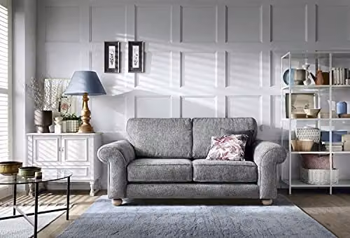Abakus Direct Ingrid 2 Seater Sofa in Steel Grey with Braided Chenille Fabric, W/D/H: 194 x 95 x 90 cm – 1