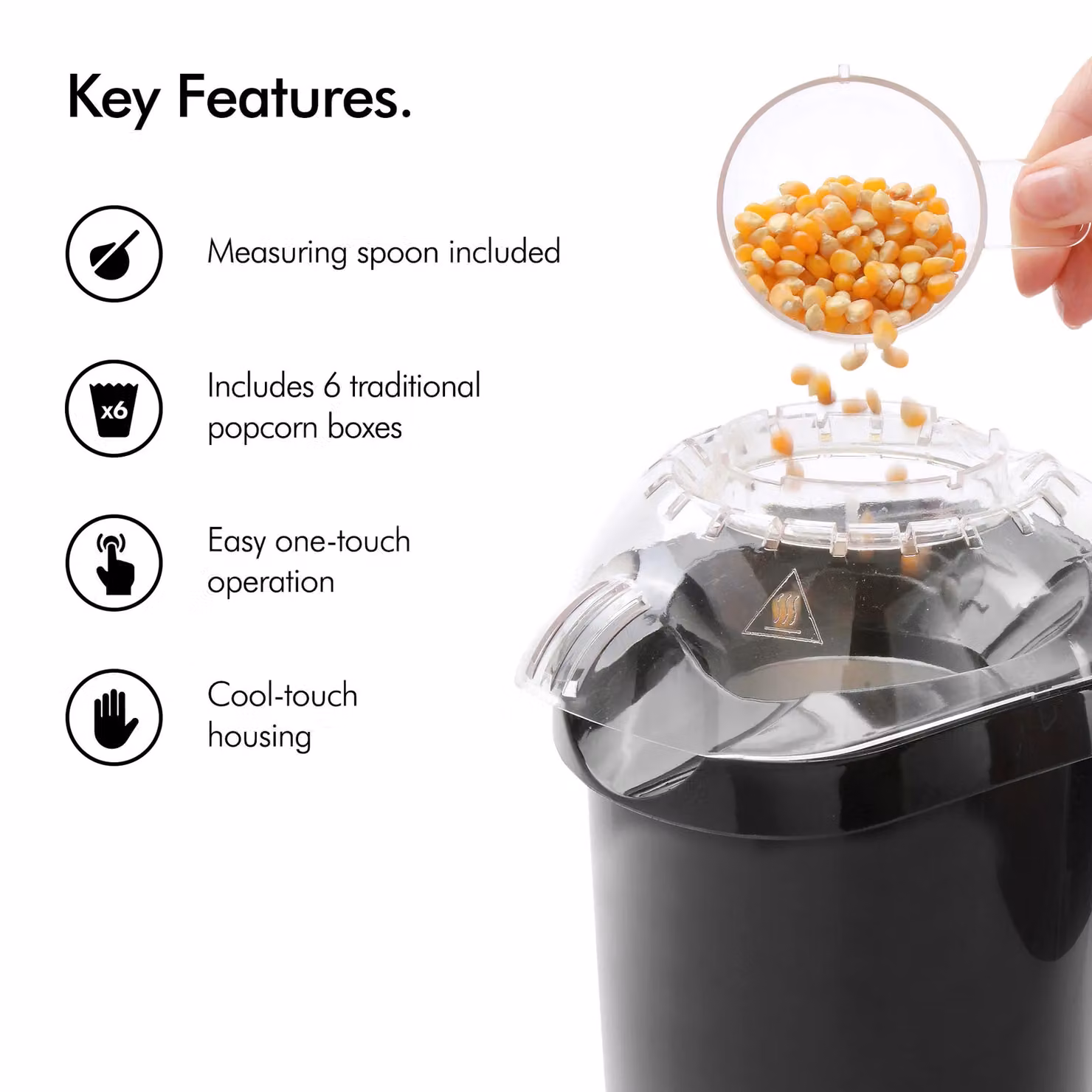 VonShef 1200W Hot Air Popcorn Maker with 6 Boxes in Black – 3