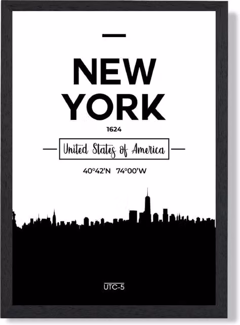 ARTZE New York City Skyline Framed Print in Black and White – 1