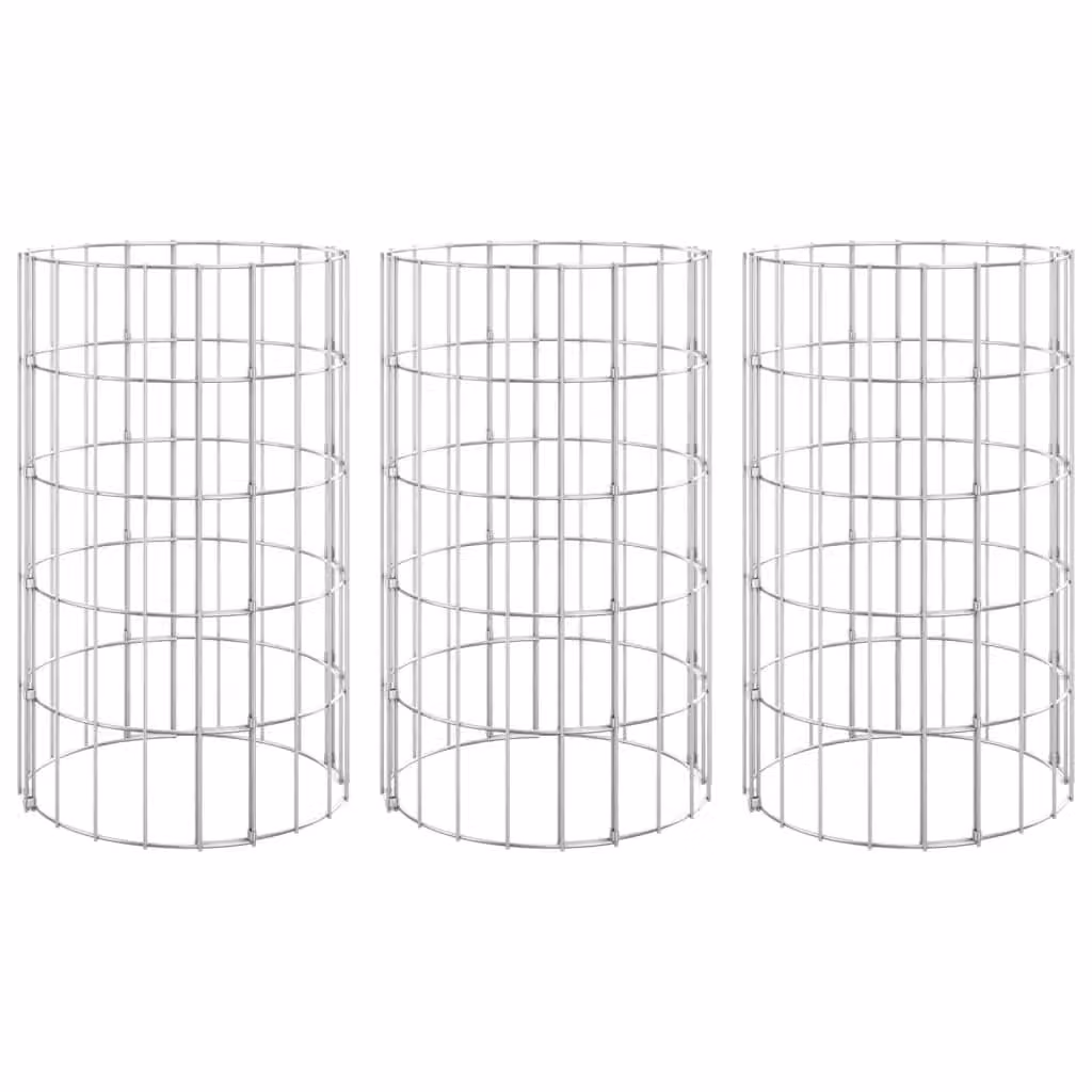 Berkfield Home Set of 3 Circular Gabion Raised Beds in Silver Galvanised Steel, Diameter: 30 cm, Height: 50 cm