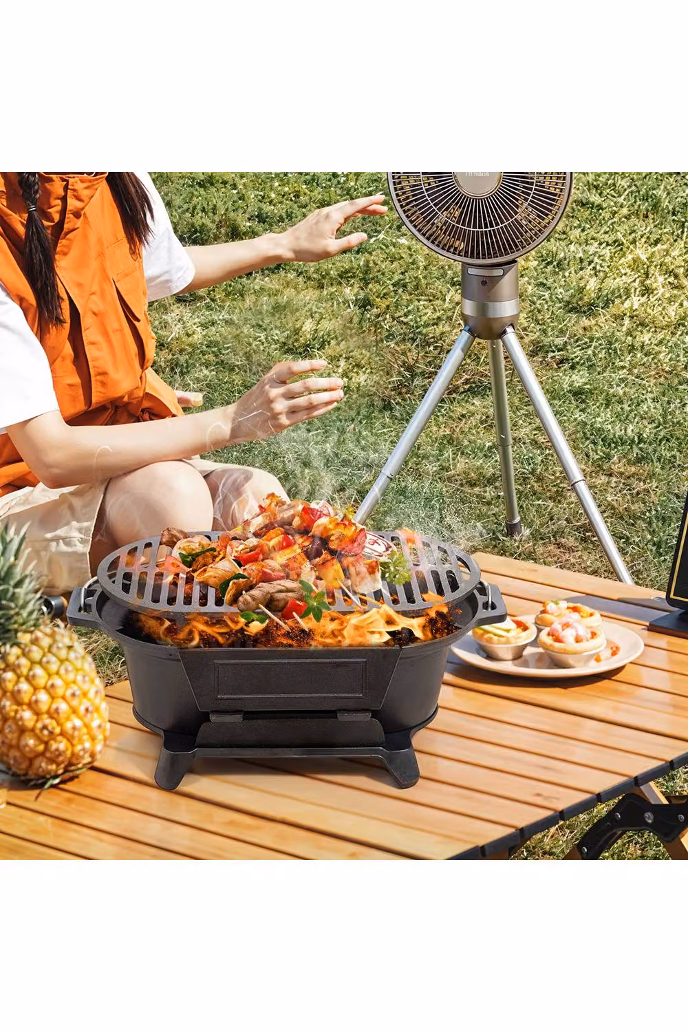 Living and Home Cast Iron Tabletop Charcoal Grill with Handle, Black, W/D/H: 25.5 x 21.5 x 25.5 cm – 2