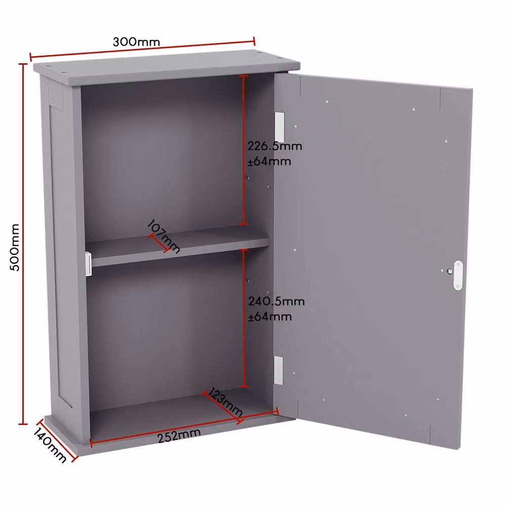 HD Designs Priano Modern Wall Mounted 1 Door Bathroom Cabinet with Internal Shelves in Matt Grey – 2